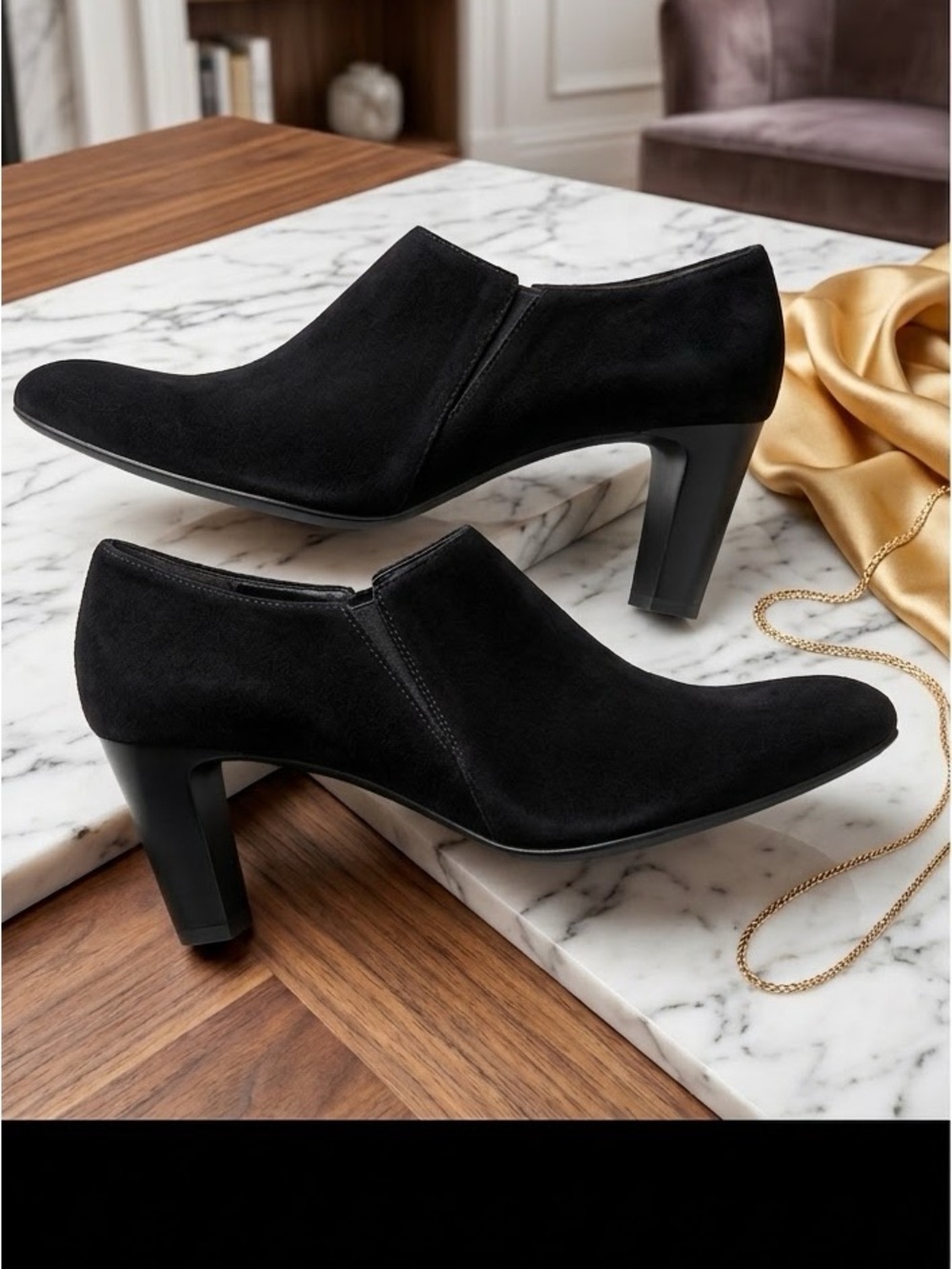 Stuart Weitzman black suede heeled booties